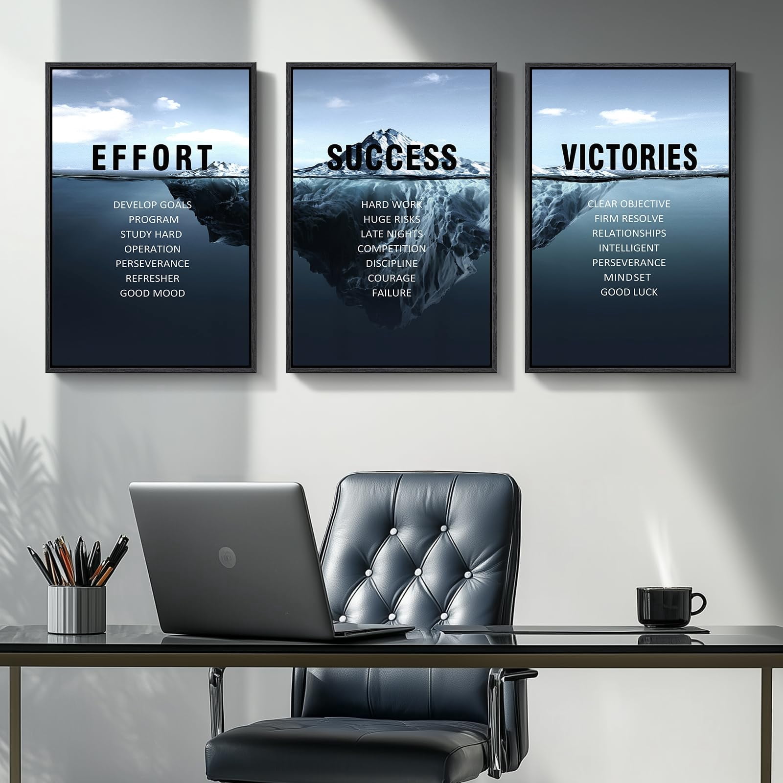 UNFFRAMED Luvia Set of 3 Motivational Poster, Navy Blue Ocean Iceberg ...