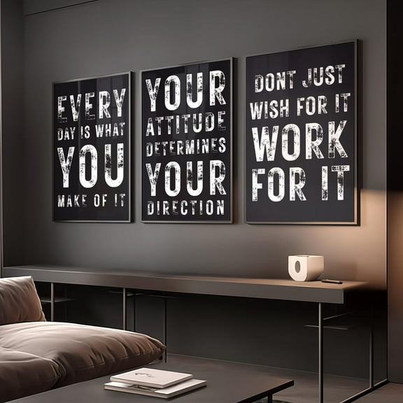 UNFFRAMED Luvia Set of 3 Motivational Poster Prints for Men, Masculine Gym Decor, Office Inspiration, Black Wall Art, Man Cave Decor, Him Set 3 Prints 20x30