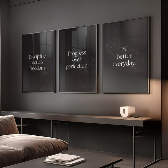 UNFFRAMED Luvia Set of 3 Motivational Wall Art Prints for Men, Masculine Gym Decor, Office Quotes, Black Poster Prints, Inspirational Male Wall Art Set 3 Prints 8x12