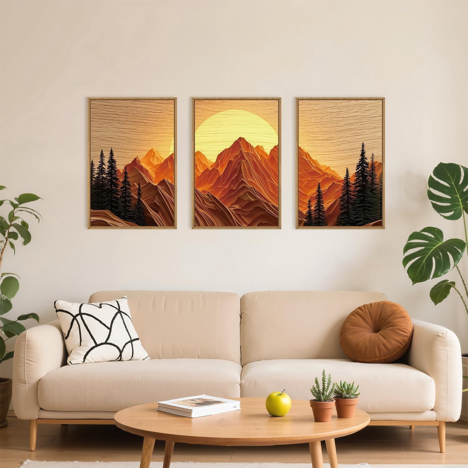 UNFFRAMED Luvia Set of 3 Mountain Poster, Abstract Ridge Sun Wall Art ...