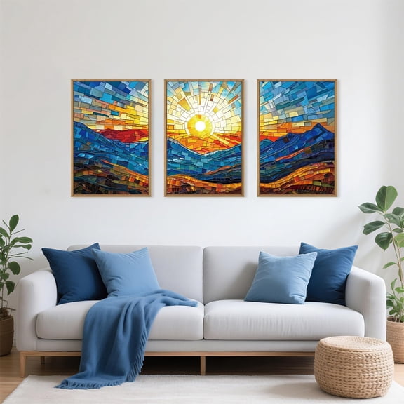 UNFFRAMED Luvia Set of 3 Mountain Poster, Modern Abstract Ridge Wall Art, Sunrise Scenic Prints for Living Room Bathroom or Office Decor Set 3 Prints 16x24