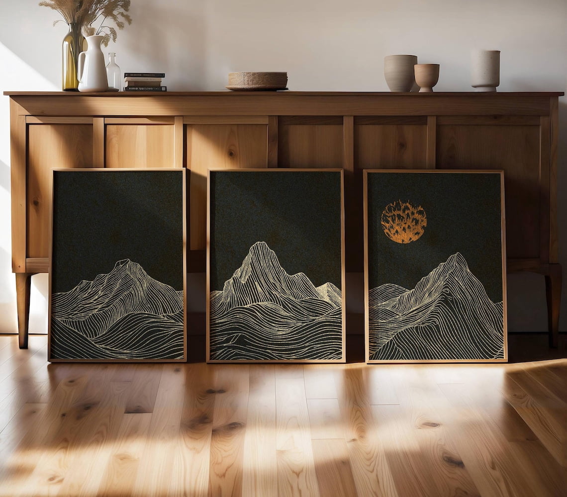 UNFFRAMED Luvia Set of 3 Mountain Triptych Wall Art Night Landscape ...