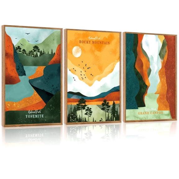 UNFFRAMED Luvia Set of 3 National Parks Poster Wall Art Vintage Grand Canyon Yosemite Nature Prints for Bedroom Living Room and Office Decor Set 3 Prints 16x24