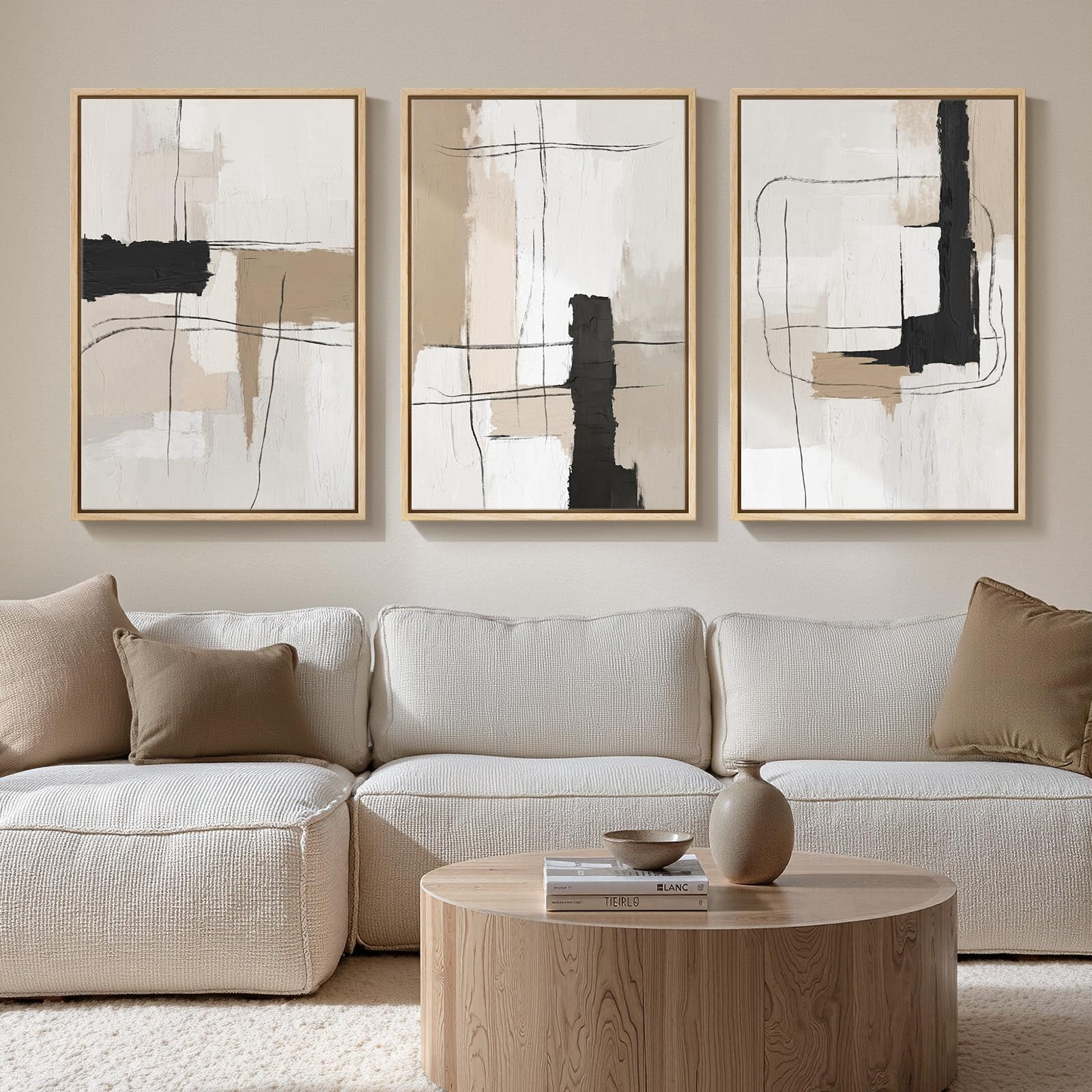 UNFFRAMED Luvia Set of 3 Neutral Abstract Poster, Modern Black White ...
