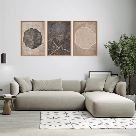 UNFFRAMED Luvia Set of 3 Neutral Brown Tree Rings Poster, Modern Beige Wood Texture Wall Art, Vintage Abstract Tree Spiral Prints for Living Room Bedroom or Office Set 3 Prints 12x18