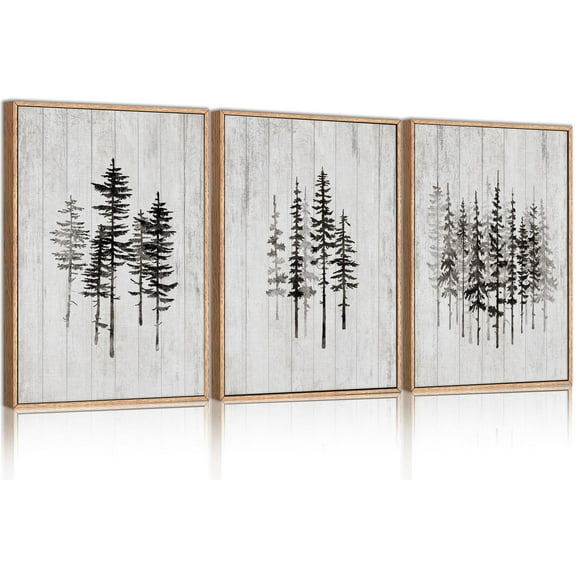 UNFFRAMED Luvia Set of 3 Pine Tree Poster Wall Art – Minimalist Woodcut Black and White Forest Prints for Living Room Bedroom or Office Décor Set 3 Prints 16x24