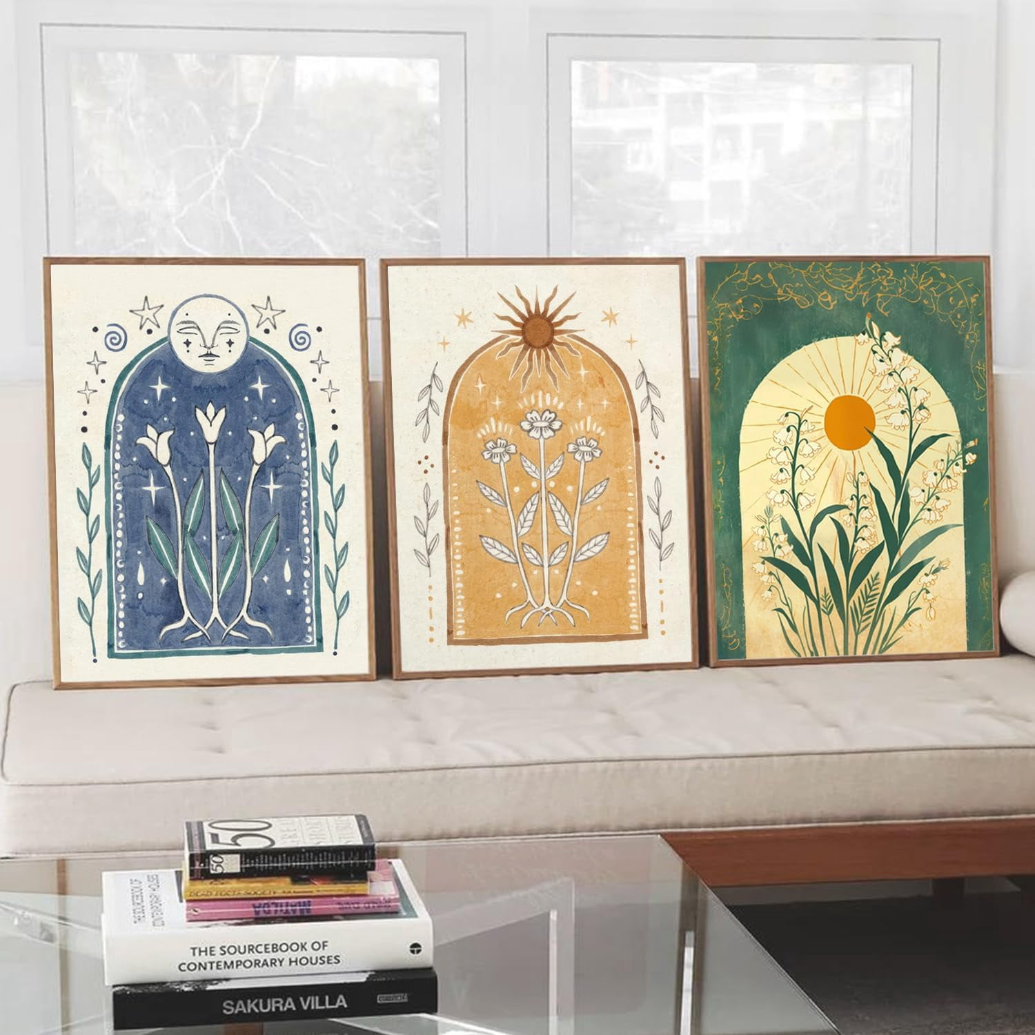 UNFFRAMED Luvia Set of 3 Pink Botanical Line Poster, Minimalist Flower ...
