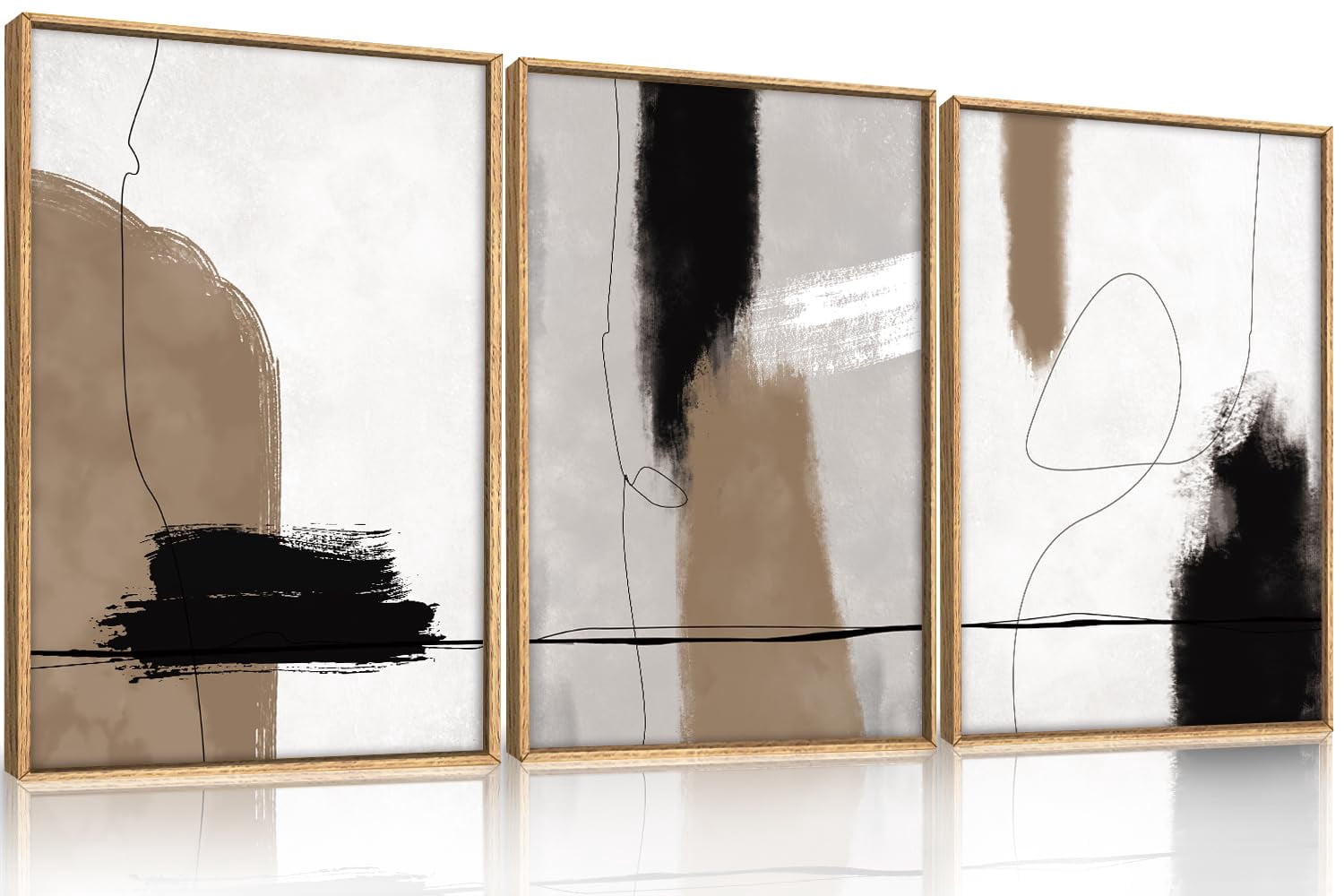 UNFFRAMED Luvia Set of 3 Poster Abstract Neutral Wall Art Black and ...