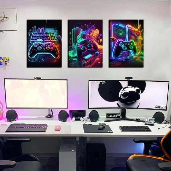 UNFFRAMED Luvia Set of 3 Poster Gamer Room Wall Art for Teen Boys Bedroom Decor – Cool Colorful Video Game Theme Prints for Bedroom or Game Room Set 3 Prints 8x12