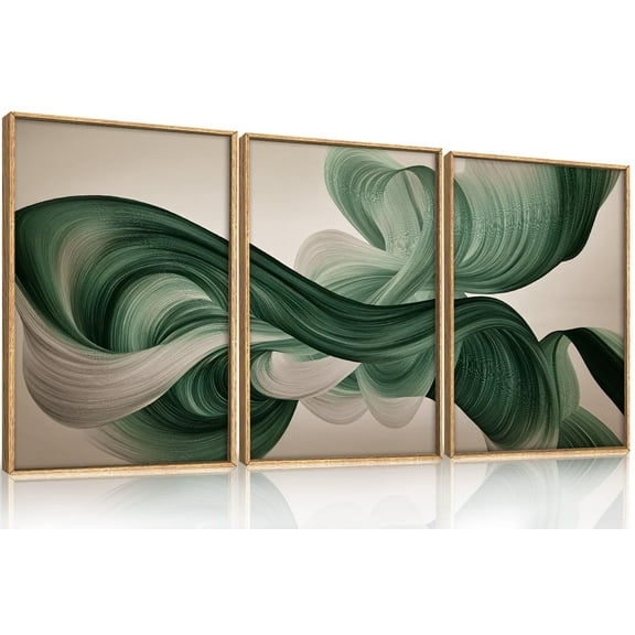 UNFFRAMED Luvia Set of 3 Poster Green Abstract Neutral Wall Art Minimalist Flowing Texture Prints for Living Room Bedroom Office Decor Set 3 Prints 8x12