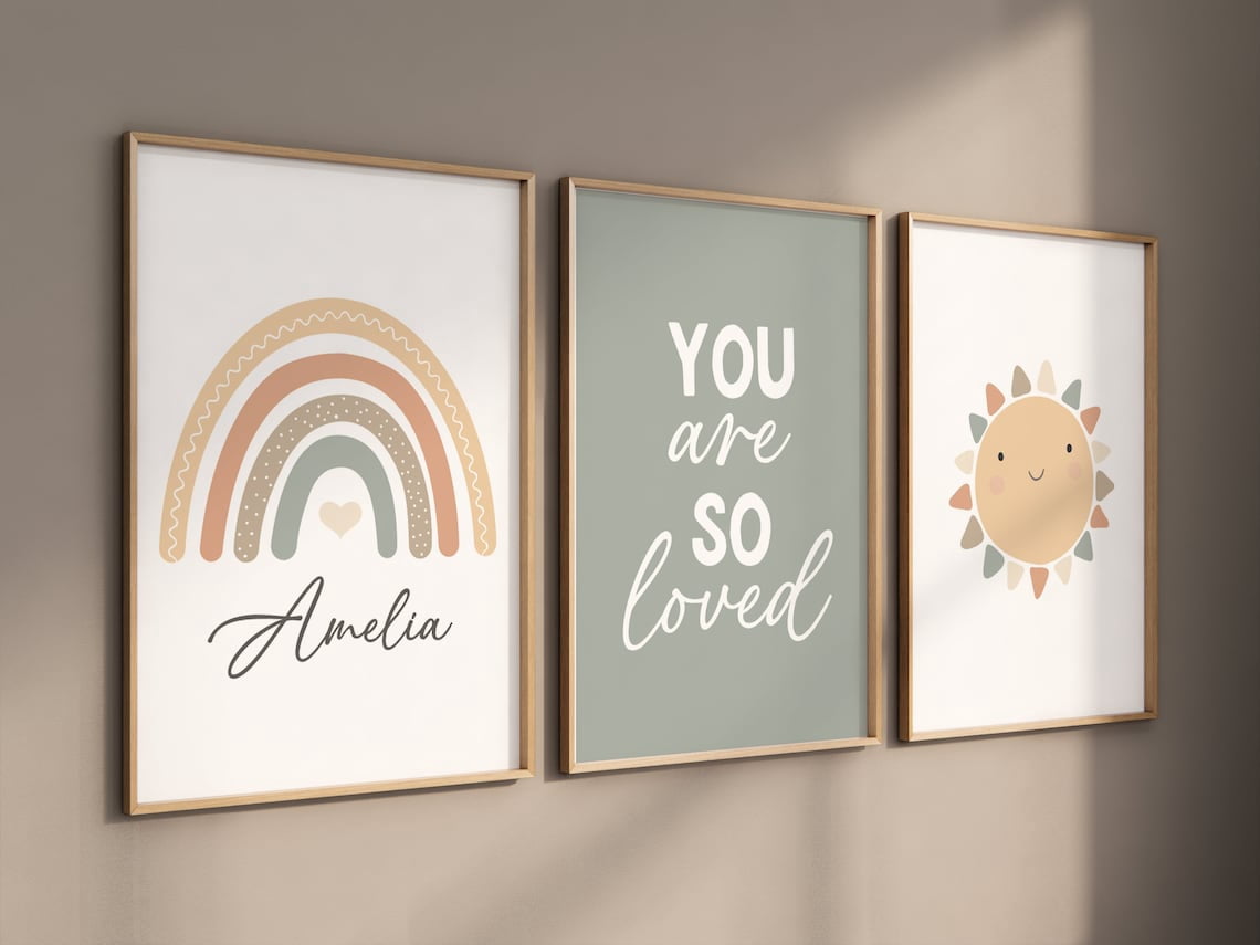 UNFFRAMED Luvia Set of 3 Rainbow Poster Wall Art, Neutral Earth Tone ...