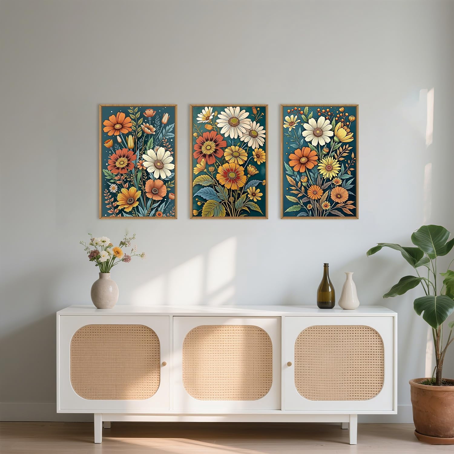 UNFFRAMED Luvia Set of 3 Retro Boho Flower Poster, Colorful Botanical ...