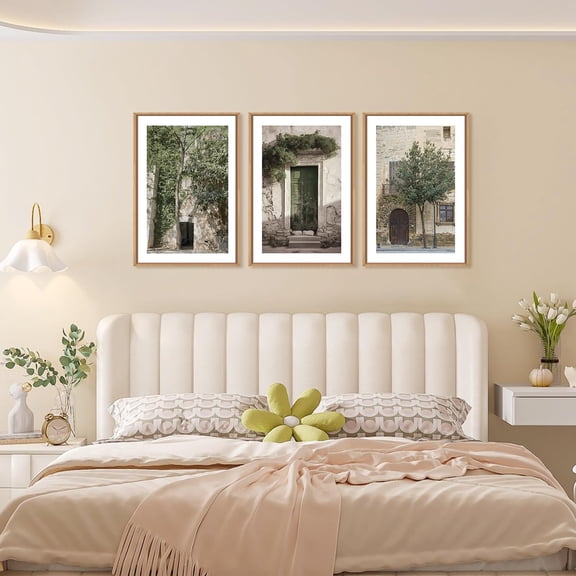 UNFFRAMED Luvia Set of 3 Vintage Italy City Landscape Poster, Green Olive Tree Old House Wall Art, Minimal Country Farmhouse Prints for Living Room Bedroom or Office Set 3 Prints 12x18