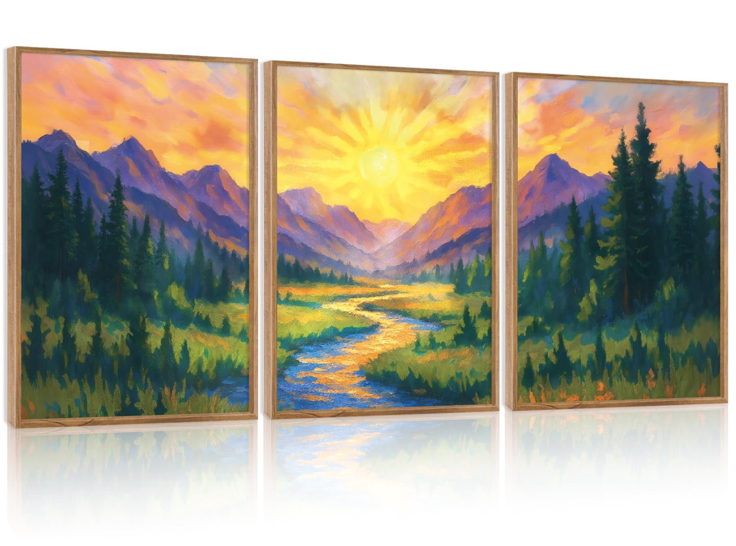 UNFFRAMED Luvia Set of 3 Vintage Mountain Poster Wall Art, Boho Sunrise ...