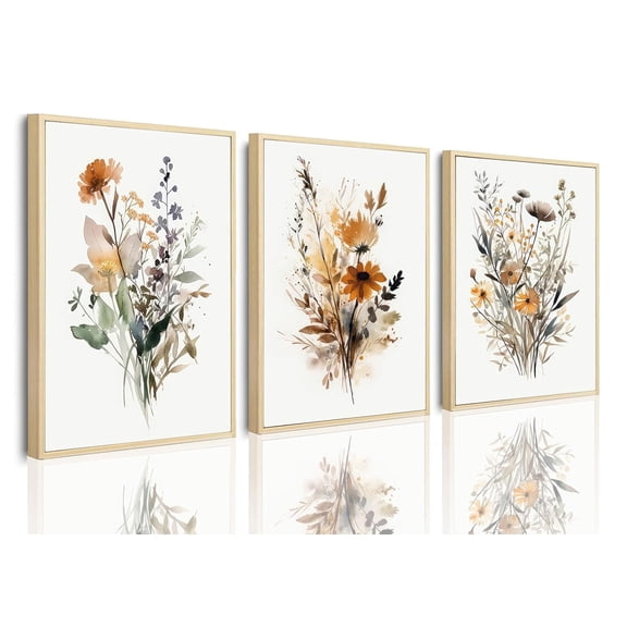 UNFFRAMED Luvia Set of 3 Wildflower Botanical Poster Wall Art, Colorful Floral Minimalist Prints for Living Room, Bedroom, or Bathroom Set 3 Prints 8x12