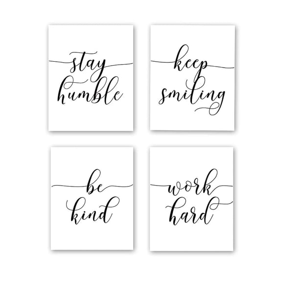 UNFFRAMED Luvia Set of 4 Motivational Quote Poster Wall Art, Inspirational Phrases Work Hard Be Kind Stay Humble Prints for Living Room or Office Set 4 Prints 8x12
