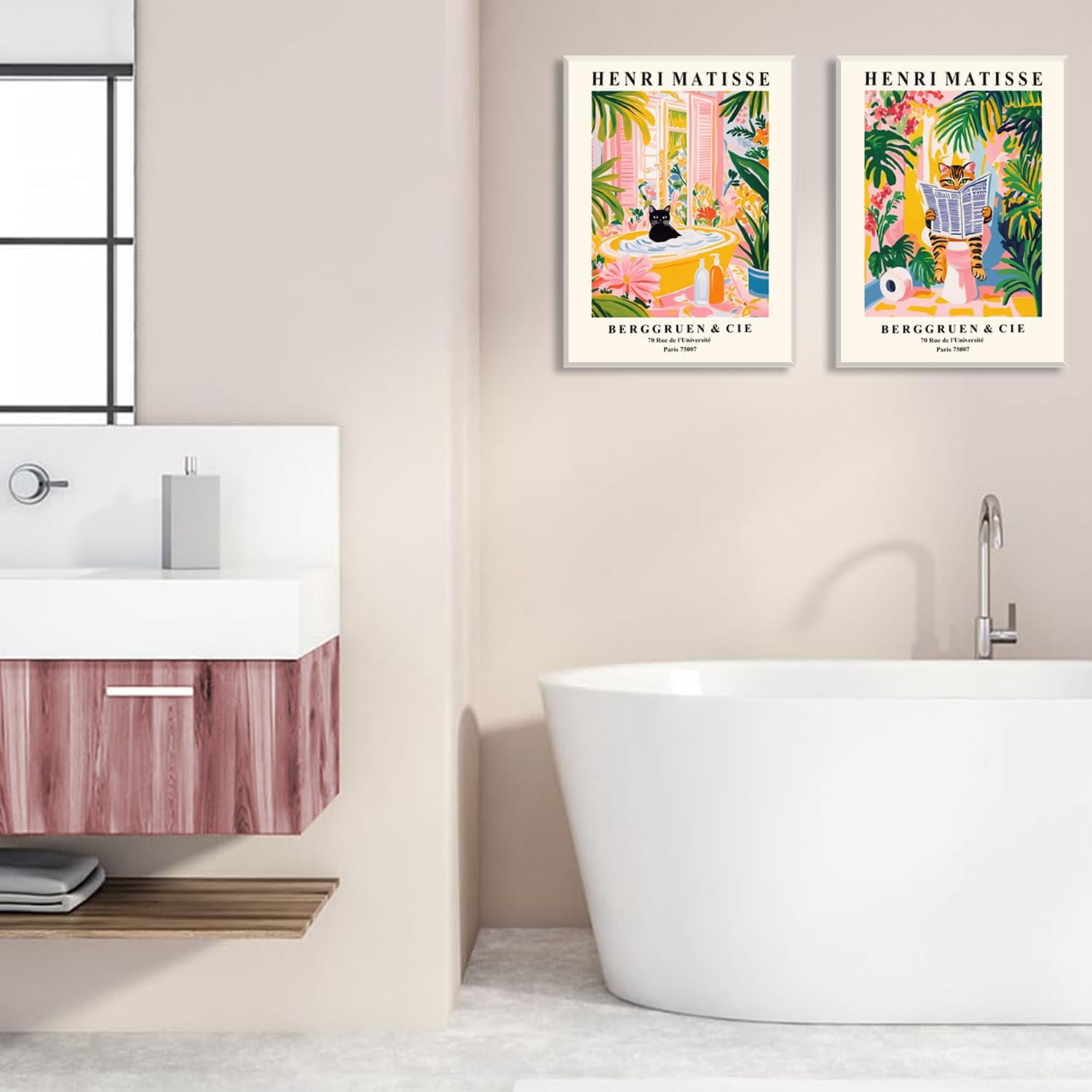 UNFFRAMED Luvia Set of 2 Bathroom Wall Art Poster Black Cat Wall Decor ...