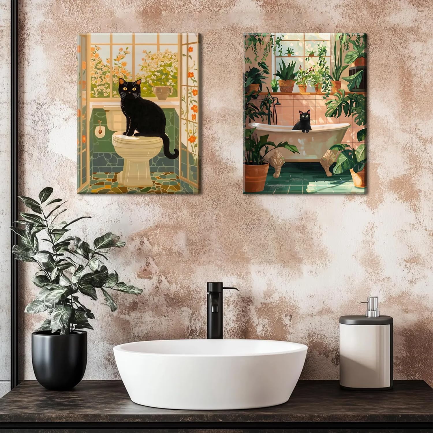 UNFFRAMED Luvia Set of 2 Bathroom Wall Art Poster Cute Black Cat ...
