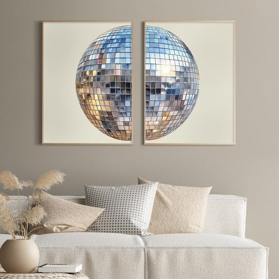 UNFFRAMED Luvia Set of 2 Disco Ball Aesthetic Preppy Wall Art Poster Funky Retro Trendy Prints Girly Decor for Living Room Bedroom Set 2 Prints 12x18