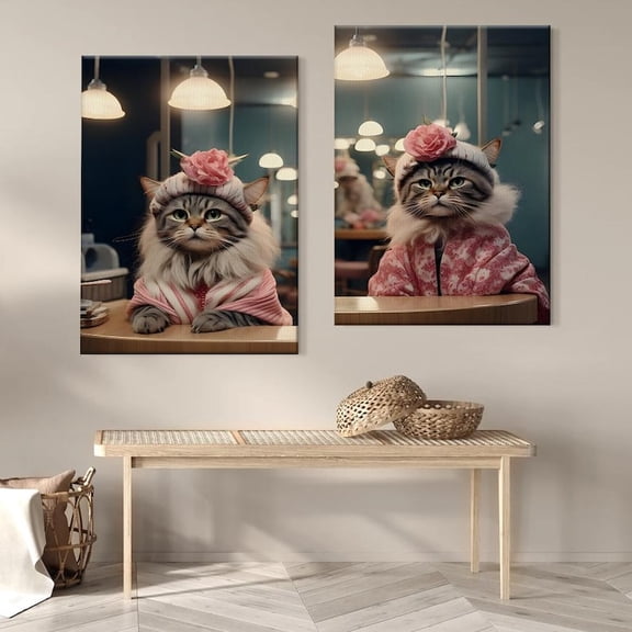UNFFRAMED Luvia Set of 2 Glam Cat Art Prints, Spa Day Portrait, Pet Lover Decor Set 2 Prints 20x30