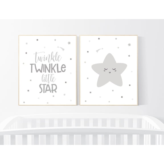 UNFFRAMED Luvia Set of 2 Grey Twinkle Twinkle Nursery Poster Set Gender Neutral Baby Room Wall Prints Set 2 Prints 8x12