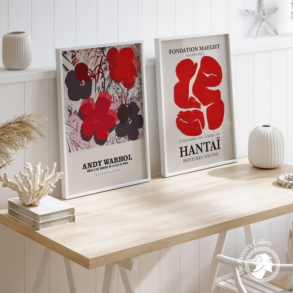 UNFFRAMED Luvia Set of 2 Hantai Andy Warhol Prints, Red Posters, Modern Vintage Wall Art Set, Boho Home Decor Set 2 Prints 20x30