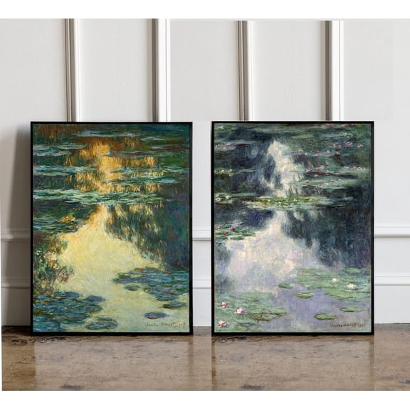 UNFFRAMED Luvia Set of 2 Impressionist Inspired Poster Prints, Water Landscape Decorative Wall Art Set 2 Prints 12x18