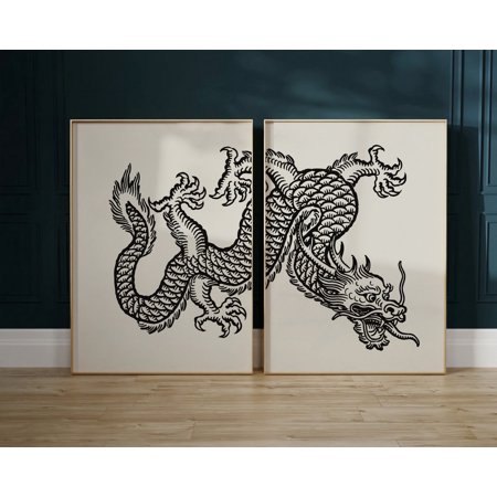 UNFFRAMED Luvia Set of 2 Japanese Animal Poster Prints, Vintage Woodblock Style Poster Set, Traditional Nature Inspired Wall Decor Set 2 Prints 20x30