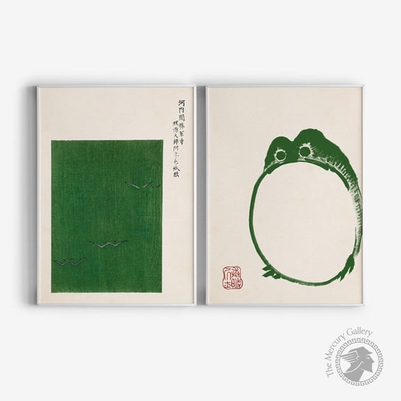 UNFFRAMED Luvia Set of 2 Japanese Green Frog Prints, Japanese Decor, Green Wall Art, Japandi Style Wall Art Set 2 Prints 8x12