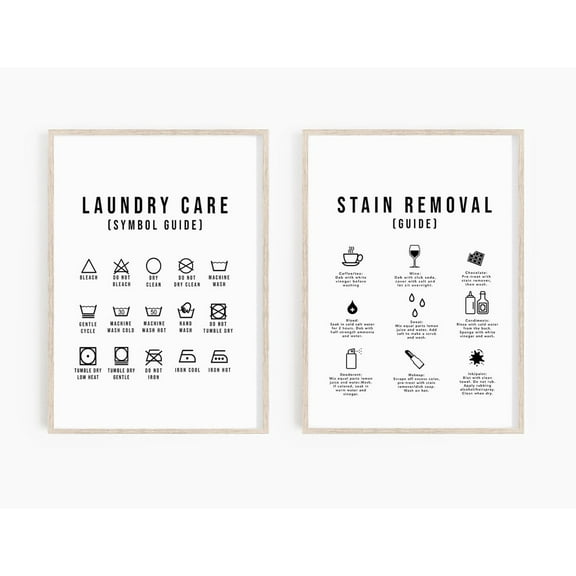 UNFFRAMED Luvia Set of 2 Laundry Guide Prints, Laundry Room Sign, Stain Removal Guide, Wall Art Set 2 Prints 20x30
