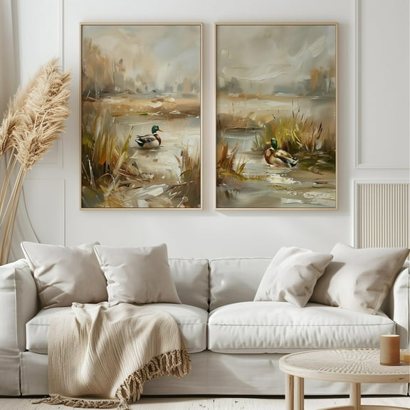 UNFFRAMED Luvia Set of 2 Mallard Duck Poster Wall Art, Vintage Bird Prints for Cabin or Woodland Nursery Decor Set 2 Prints 20x30