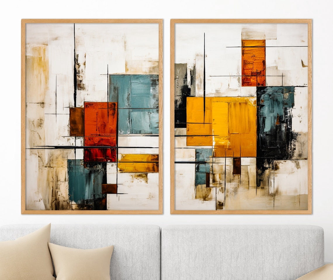 UNFFRAMED Luvia Set of 2 Mid Century Brutalism Art Poster Prints ...