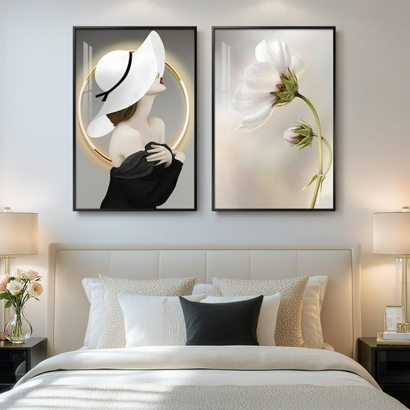 UNFFRAMED Luvia Set of 2 Modern Woman Poster Wall Art Black White Floral Prints for Bedroom Living Room and Hallway Decor Set 2 Prints 8x12