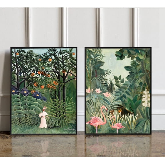 UNFFRAMED Luvia Set of 2 Tropical Inspired Poster Prints, Jungle And Forest Decorative Wall Art Set 2 Prints 16x24