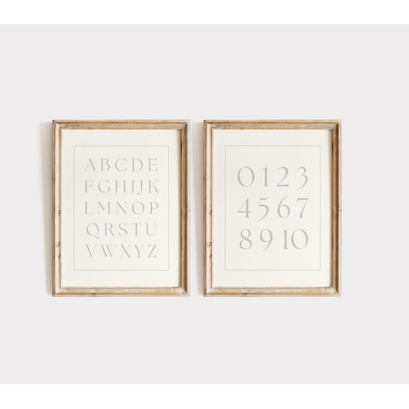 UNFFRAMED Luvia Set of 2 Vintage Style Alphabet Numbers Print Set, Baby Boy Nursery, Classic ABC Art Wall Decor Set 2 Prints 20x30