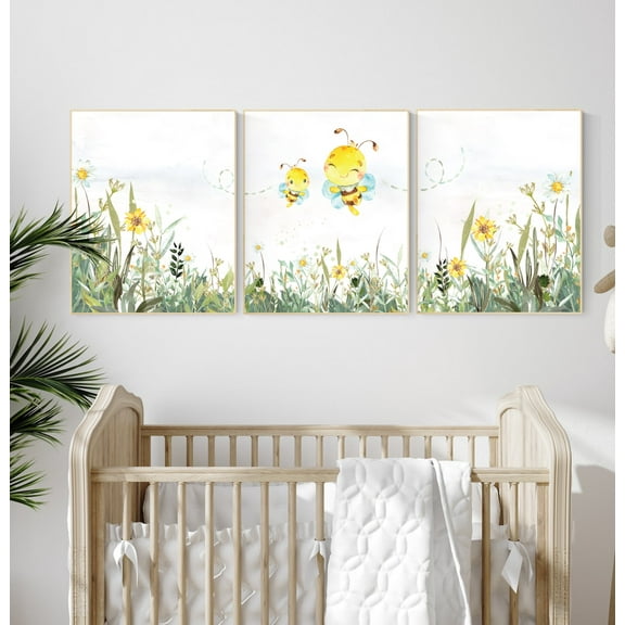 UNFFRAMED Luvia Set of 3 Bee Poster Wall Art, Neutral Yellow Prints for Gender-Neutral Nursery and Baby Room Decor Set 3 Prints 20x30