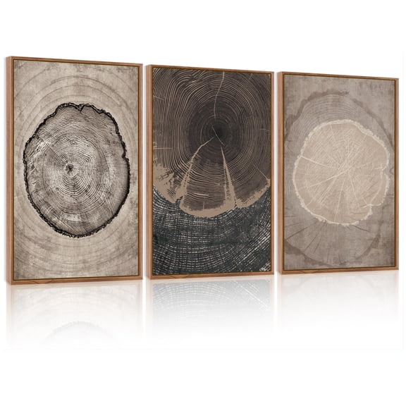 UNFFRAMED Luvia Set of 3 Beige Tree Ring Poster Wall Art Modern Wood Stump Abstract Prints for Living Room Bedroom Office Decor Set 3 Prints 20x30