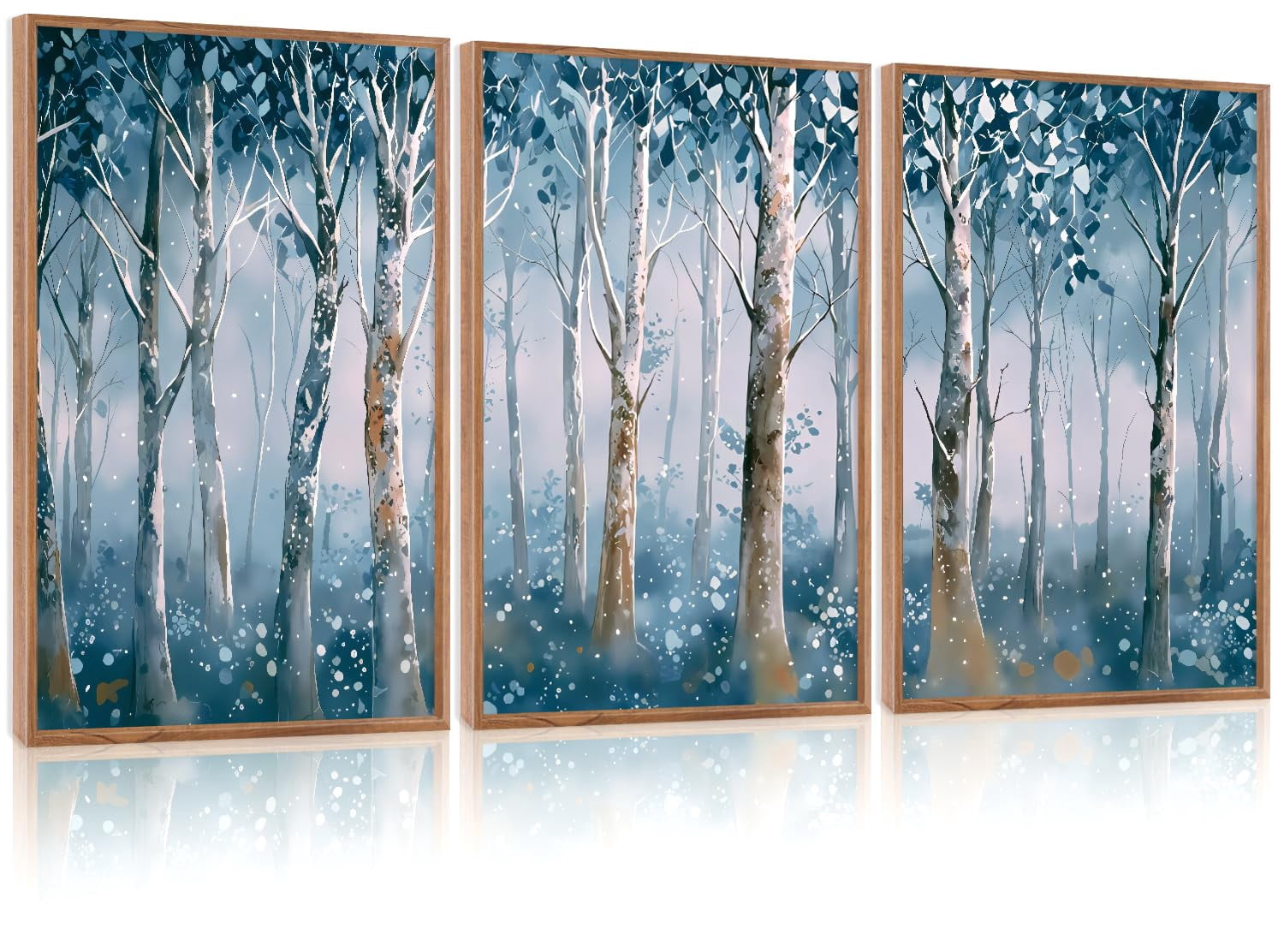 UNFFRAMED Luvia Set of 3 Birch Tree Poster Wall Art Blue Abstract ...