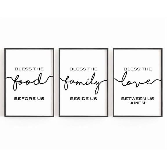 UNFFRAMED Luvia Set of 3 Bless the Food Before Us Sign, Kitchen Wall Art, Kitchen Quotes Set 3 Prints 12x18