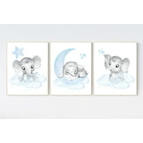 UNFFRAMED Luvia Set of 3 Blue Elephant Nursery Wall Art Prints Baby Room Decor for Boys Set 3 Prints 8x12