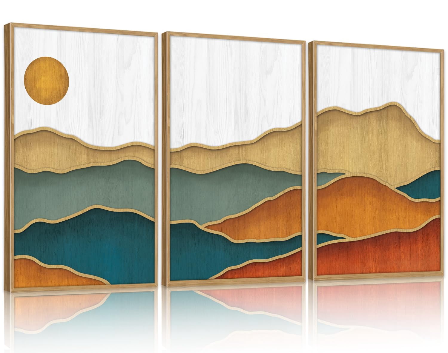 UNFFRAMED Luvia Set of 3 Boho Mountain Line Poster Wall Art Sun Rising ...
