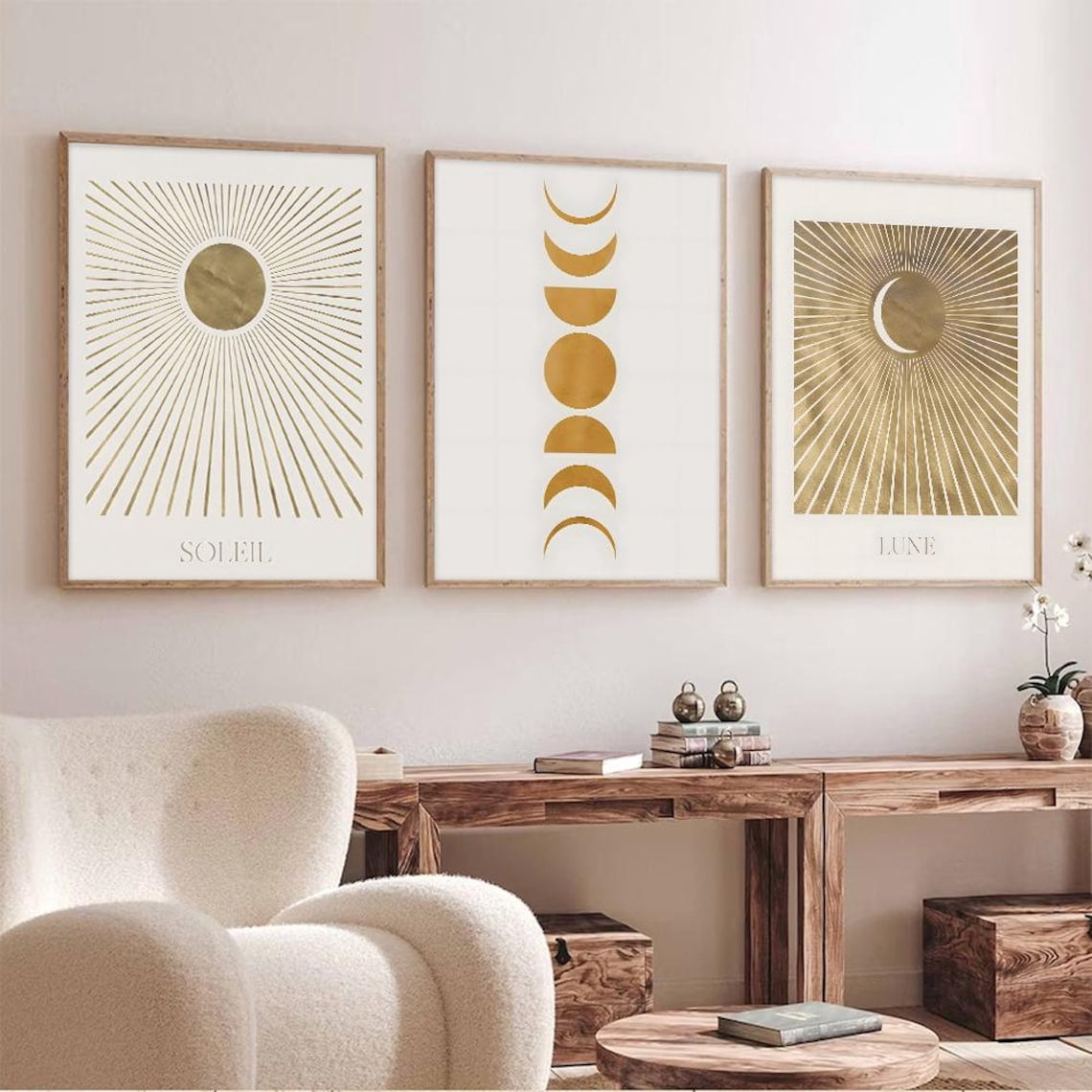 UNFFRAMED Luvia Set of 3 Boho Sun, Moon & Star Tarot Art Prints ...