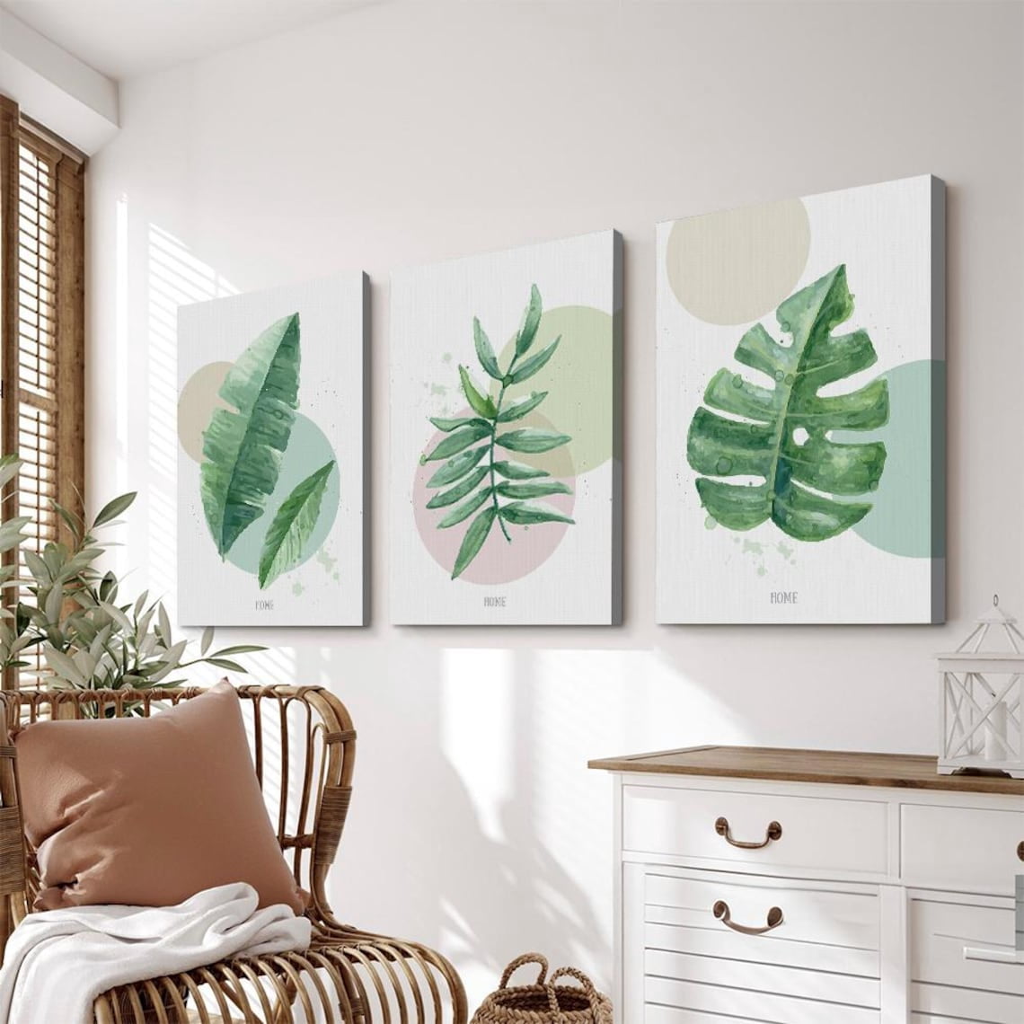 UNFFRAMED Luvia Set of 3 Botanical Leaf Art Prints, Greenery Prints Set ...