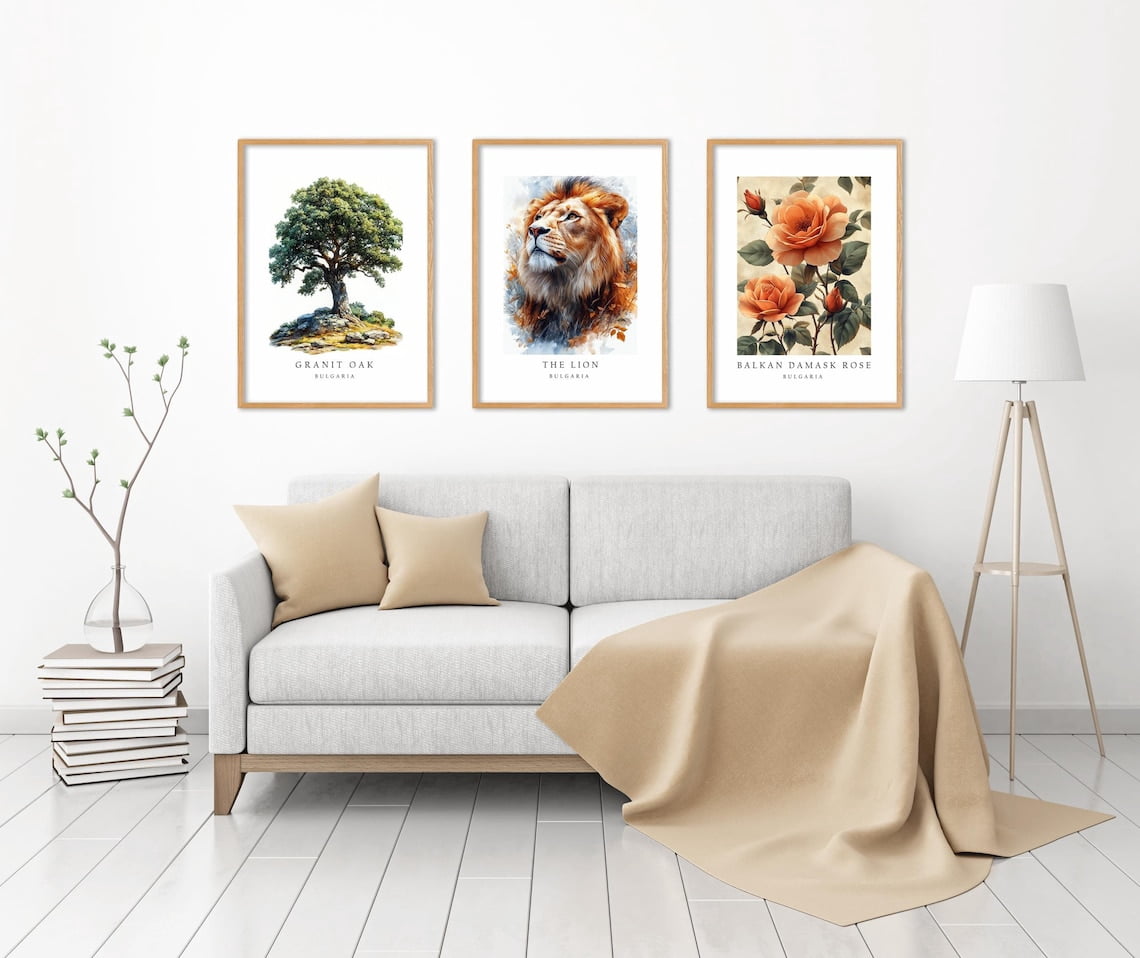 UNFFRAMED Luvia Set of 3 Bulgaria National Symbols Poster Prints, Lion ...