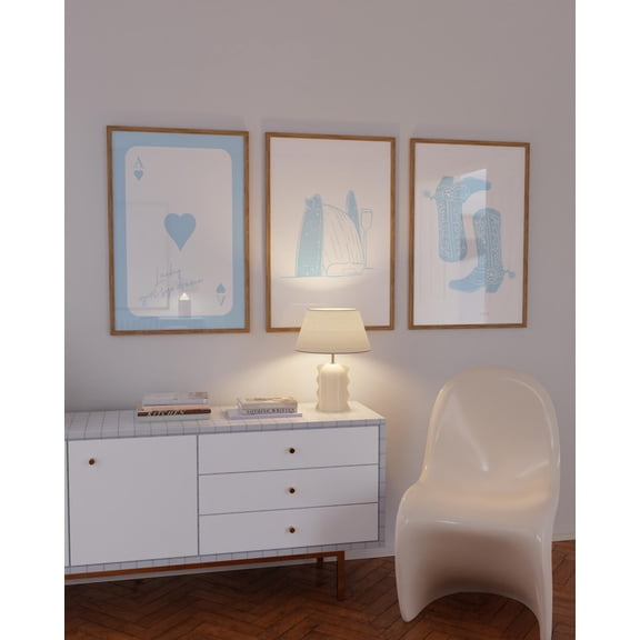 UNFFRAMED Luvia Set of 3 Coastal Cowgirl Art Prints, Light Blue Cowboy Decor Set 3 Prints 8x12