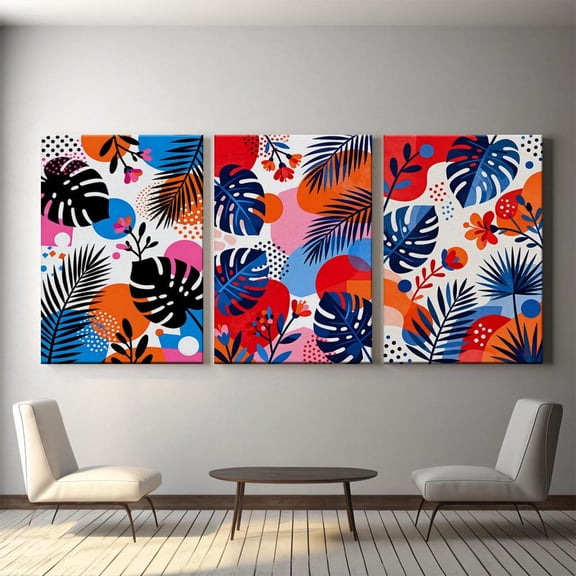 UNFFRAMED Luvia Set of 3 Colorful Tropical Wall Art, Abstract Botanical Print, Vibrant Modern Leaf Poster, Pop Art Wall Decor Set 3 Prints 8x12