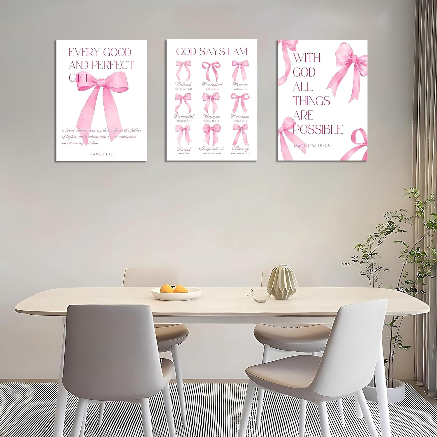 UNFFRAMED Luvia Set of 3 Coquette Pink Bow Poster Wall Art ...