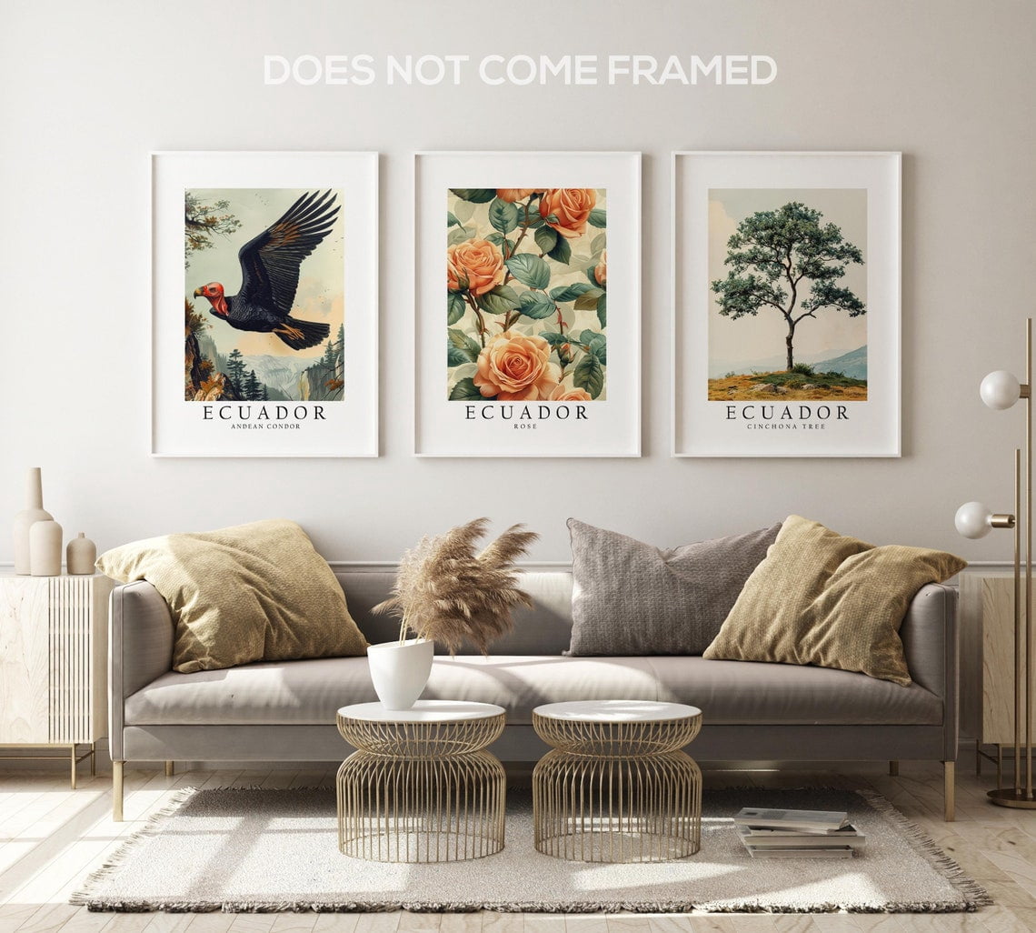 UNFFRAMED Luvia Set of 3 Ecuador National Symbols Poster Wall Art, Bird ...
