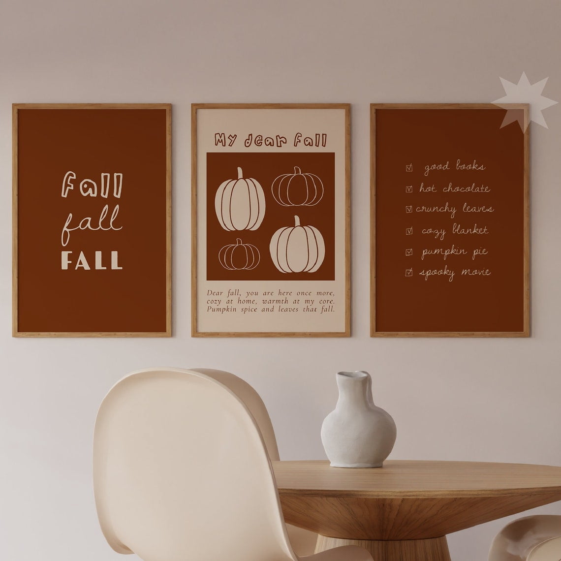 UNFFRAMED Luvia Set of 3 Fall Wall Art Neutral Autumn Prints Minimalist ...
