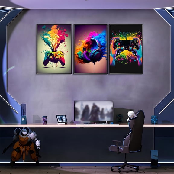 UNFFRAMED Luvia Set of 3 Gaming Room Poster Wall Art Controller Prints Gamer Decor for Boys Room Bedroom Set 3 Prints 8x12